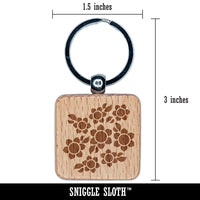 Scatter of Sunflowers Engraved Wood Square Keychain Tag Charm