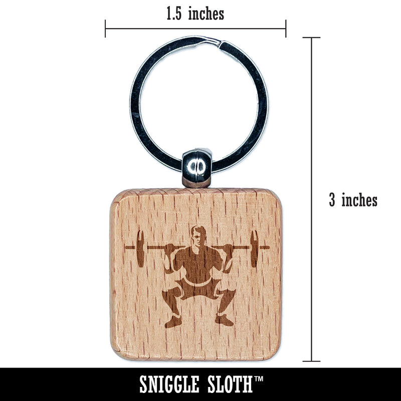 Squat Weightlifting Exercise Workout Gym Engraved Wood Square Keychain Tag Charm