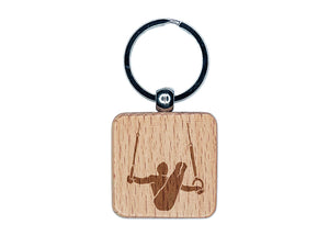 Still Rings Artistic Gymnastics Engraved Wood Square Keychain Tag Charm