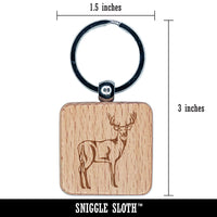 White-Tailed Deer Buck Hunting Forest Animal Engraved Wood Square Keychain Tag Charm