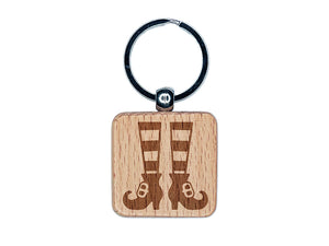 Witch Shoes Striped Stockings Halloween Engraved Wood Square Keychain Tag Charm