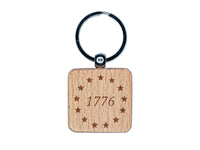 1776 Betsy Ross Flag Stars USA United States of America Engraved Wood Square Keychain Tag Charm