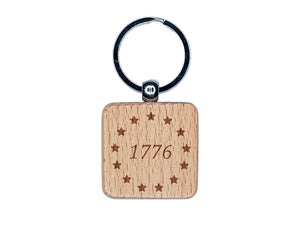 1776 Betsy Ross Flag Stars USA United States of America Engraved Wood Square Keychain Tag Charm