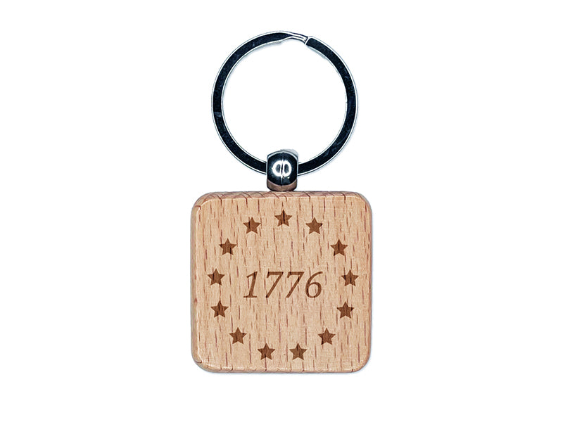 1776 Betsy Ross Flag Stars USA United States of America Engraved Wood Square Keychain Tag Charm