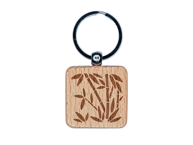 Bamboo Plants Engraved Wood Square Keychain Tag Charm
