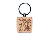 Bamboo Plants Engraved Wood Square Keychain Tag Charm