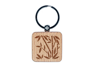 Bamboo Plants Engraved Wood Square Keychain Tag Charm