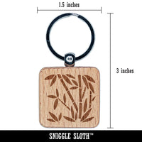 Bamboo Plants Engraved Wood Square Keychain Tag Charm