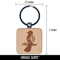 Bird Sitting on a Branch Heart and Scallop Details Engraved Wood Square Keychain Tag Charm