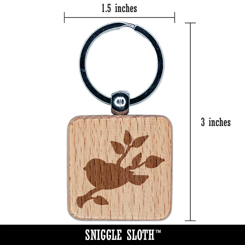 Bird Sitting on a Tree Branch Engraved Wood Square Keychain Tag Charm