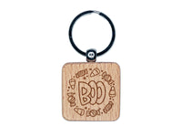 Boo Halloween Candy Engraved Wood Square Keychain Tag Charm