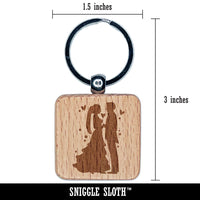 Bride and Groom Wedding Silhouette Engraved Wood Square Keychain Tag Charm