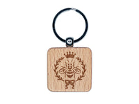 French Bee Crown Wreath Engraved Wood Square Keychain Tag Charm