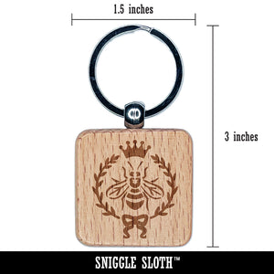 French Bee Crown Wreath Engraved Wood Square Keychain Tag Charm