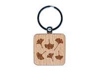 Gingko Leaves Engraved Wood Square Keychain Tag Charm