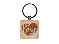 Love in Heart Wedding Anniversary Valentine's Day Engraved Wood Square Keychain Tag Charm
