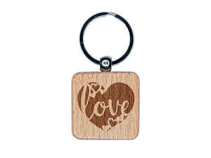 Love in Heart Wedding Anniversary Valentine's Day Engraved Wood Square Keychain Tag Charm