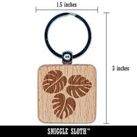 Monstera Leaves Trio Engraved Wood Square Keychain Tag Charm