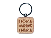 Nautical Beach Home Sweet Home Engraved Wood Square Keychain Tag Charm