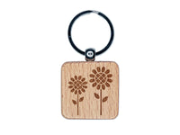 Sunflower Pair Engraved Wood Square Keychain Tag Charm