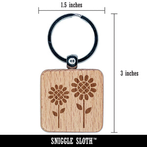 Sunflower Pair Engraved Wood Square Keychain Tag Charm