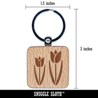 Tulip Pair Engraved Wood Square Keychain Tag Charm