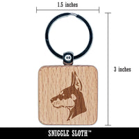 Alert Doberman Pinscher Guard Dog Engraved Wood Square Keychain Tag Charm