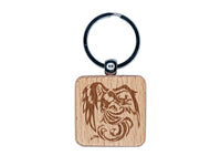 Asian Phoenix Fenghuang Chinese Mythological Creature Engraved Wood Square Keychain Tag Charm