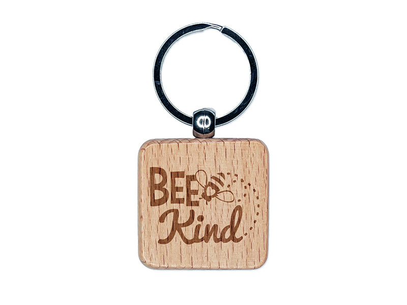 Bee Kind Honey Insect Engraved Wood Square Keychain Tag Charm