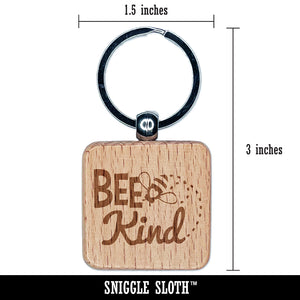 Bee Kind Honey Insect Engraved Wood Square Keychain Tag Charm