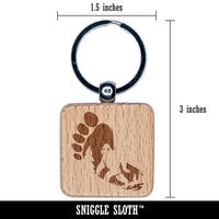 Bigfoot Sasquatch Silhouette in Footprint Engraved Wood Square Keychain Tag Charm