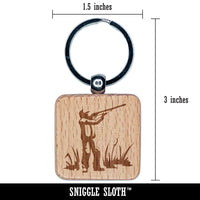 Duck Hunter with Hunting Rifle Engraved Wood Square Keychain Tag Charm