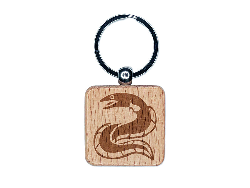 Eel Conger Long Fish Engraved Wood Square Keychain Tag Charm