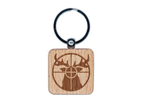 Hunting Hunter Deer in Crosshair Engraved Wood Square Keychain Tag Charm