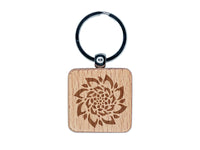 Radial Succulent Flower Spiral Engraved Wood Square Keychain Tag Charm