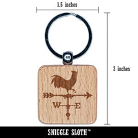 Rooster Chicken Weathervane Engraved Wood Square Keychain Tag Charm