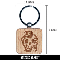 Sinister Skull with Snake Serpent Engraved Wood Square Keychain Tag Charm