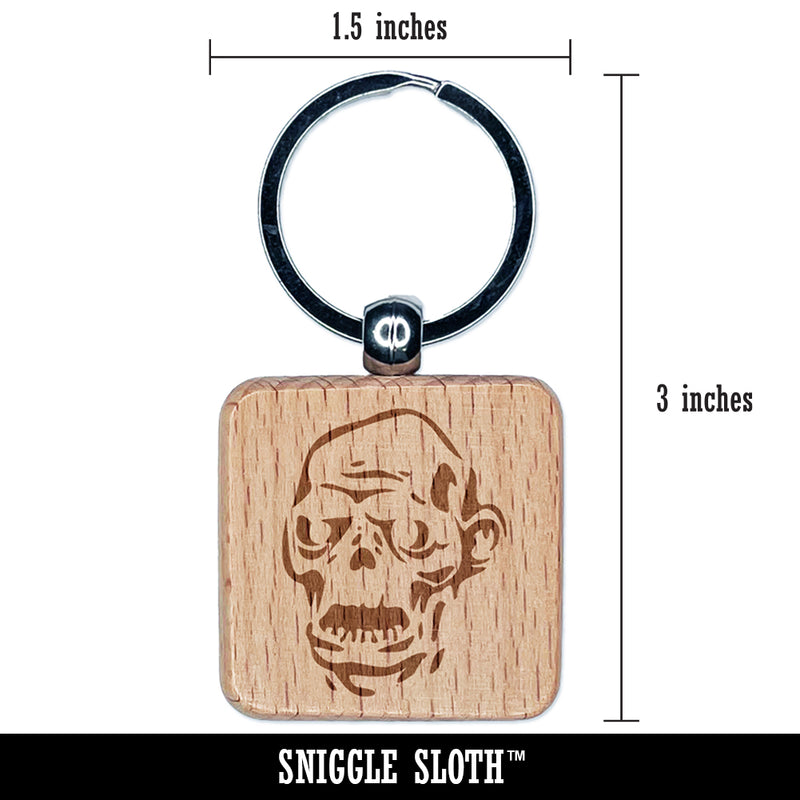 Spooky Zombie Head Halloween Monster Engraved Wood Square Keychain Tag Charm