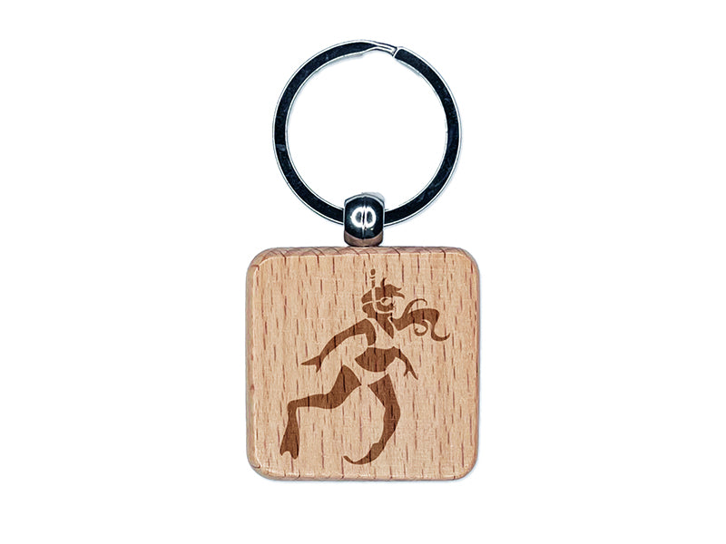 Swimmer Diver Snorkeling Woman Swimsuit Engraved Wood Square Keychain Tag Charm