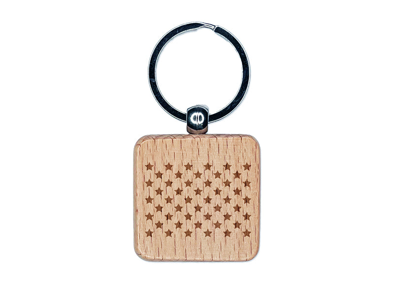 50 Stars to the American Flag USA United States Engraved Wood Square Keychain Tag Charm