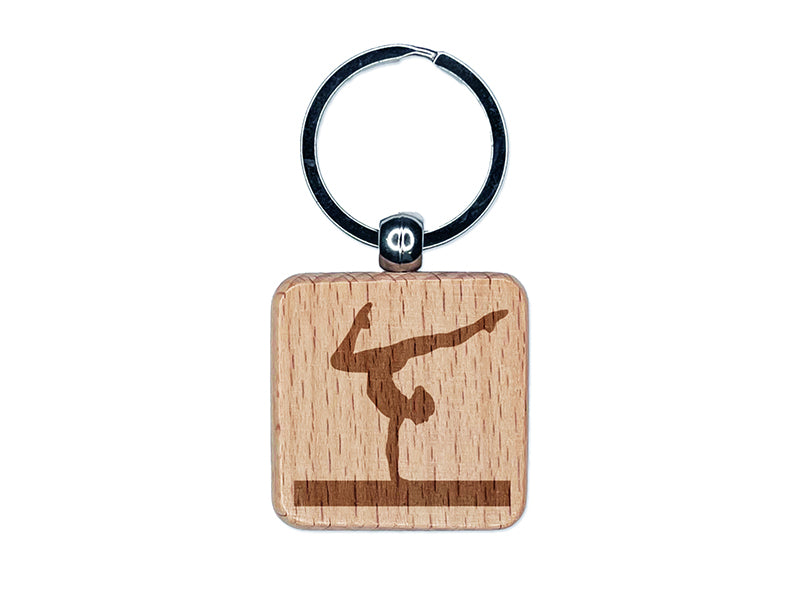 Balance Beam Artistic Gymnastics Engraved Wood Square Keychain Tag Charm