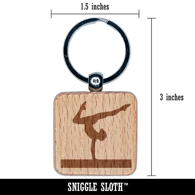 Balance Beam Artistic Gymnastics Engraved Wood Square Keychain Tag Charm