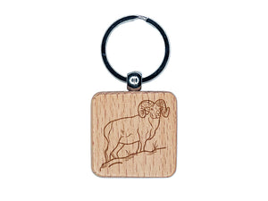 Bighorn Sheep Ram Engraved Wood Square Keychain Tag Charm