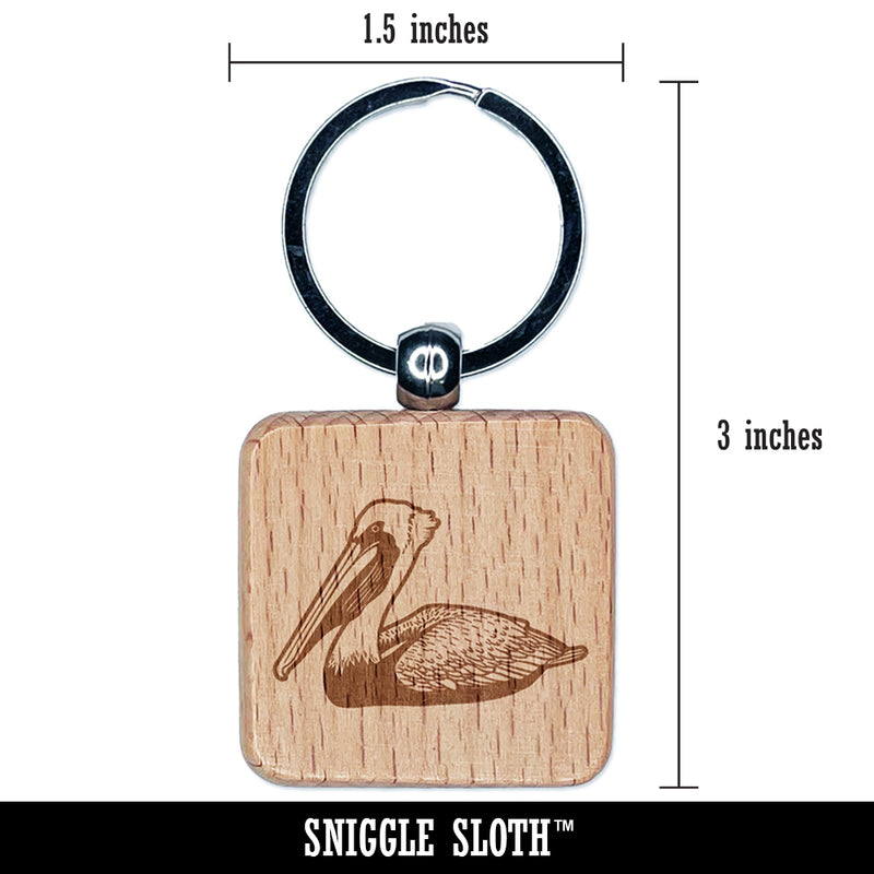 Brown Pelican Engraved Wood Square Keychain Tag Charm