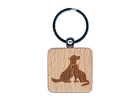Cat and Dog Sitting Together Pet Engraved Wood Square Keychain Tag Charm