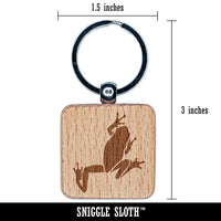 Climbing Tree Frog Engraved Wood Square Keychain Tag Charm