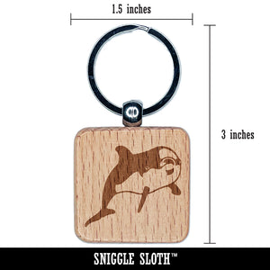 Curious Dolphin Engraved Wood Square Keychain Tag Charm