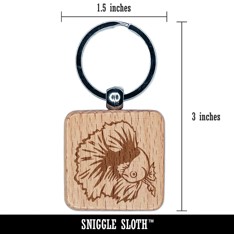 Fancy Betta Fish Engraved Wood Square Keychain Tag Charm