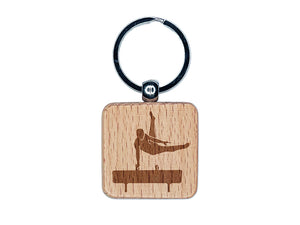 Pommel Horse Artistic Gymnastics Engraved Wood Square Keychain Tag Charm