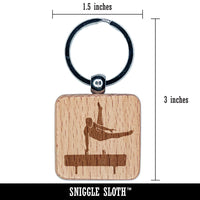 Pommel Horse Artistic Gymnastics Engraved Wood Square Keychain Tag Charm